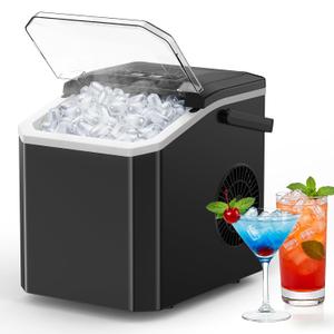 INOVIVA Portable Countertop Ice Maker, 26.5Lbs/24H Bullet Ice Machine, 6 Mins Fast Ice Making, 2 Ice Sizes, Self-Cleaning, Detachable Basket, Compact Ice Maker for Home, Kitchen, Office, RV