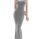 PUMIEY Women's Square Neck Cap Sleeve Maxi Dress Ribbed Bodycon Dress Summer Dresses for Women (Gray, L)