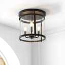 JONATHAN Y 12.5" Oil Rubbed Bronze 3-Light Iron and Glass Flush Mount, Modern Farmhouse Rustic Vintage Lantern for Kitchen Bedroom Entryway, UL Listed, LED Bulbs Included JYL7503A