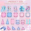 Unicorn Magnetic Tiles 49pcs Magical Unicorn Toys for Girls Aged 4-8, Magnetic Building Blocks, STEM Construction Toy with 4 Unicorn Dolls and Dragon, Diamond 3D Educational Gift for Girls & Boys