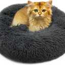 Cat & Dog Beds, Fluffy Round Pet Bed Non-Slip, Calming Soft Plush Donut Cuddler for Indoor Small Dogs Kittens, 15 inches Cat Bed Machine Washable, Small Round cat Bed Dark Gray (XS-38cm Dark Grey)