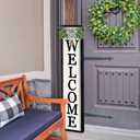 Front Porch for Welcome Standing Sign 45"X9" Vertical Tall Long Leaner Outdoor Front Door Wood Framed Decor (Black)