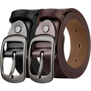 West Leathers [2 Pack] Leather Belt Women-Womens Leather Belt with Pin Buckle-Belts for Women for Jeans, Pants, Dresses (Black)