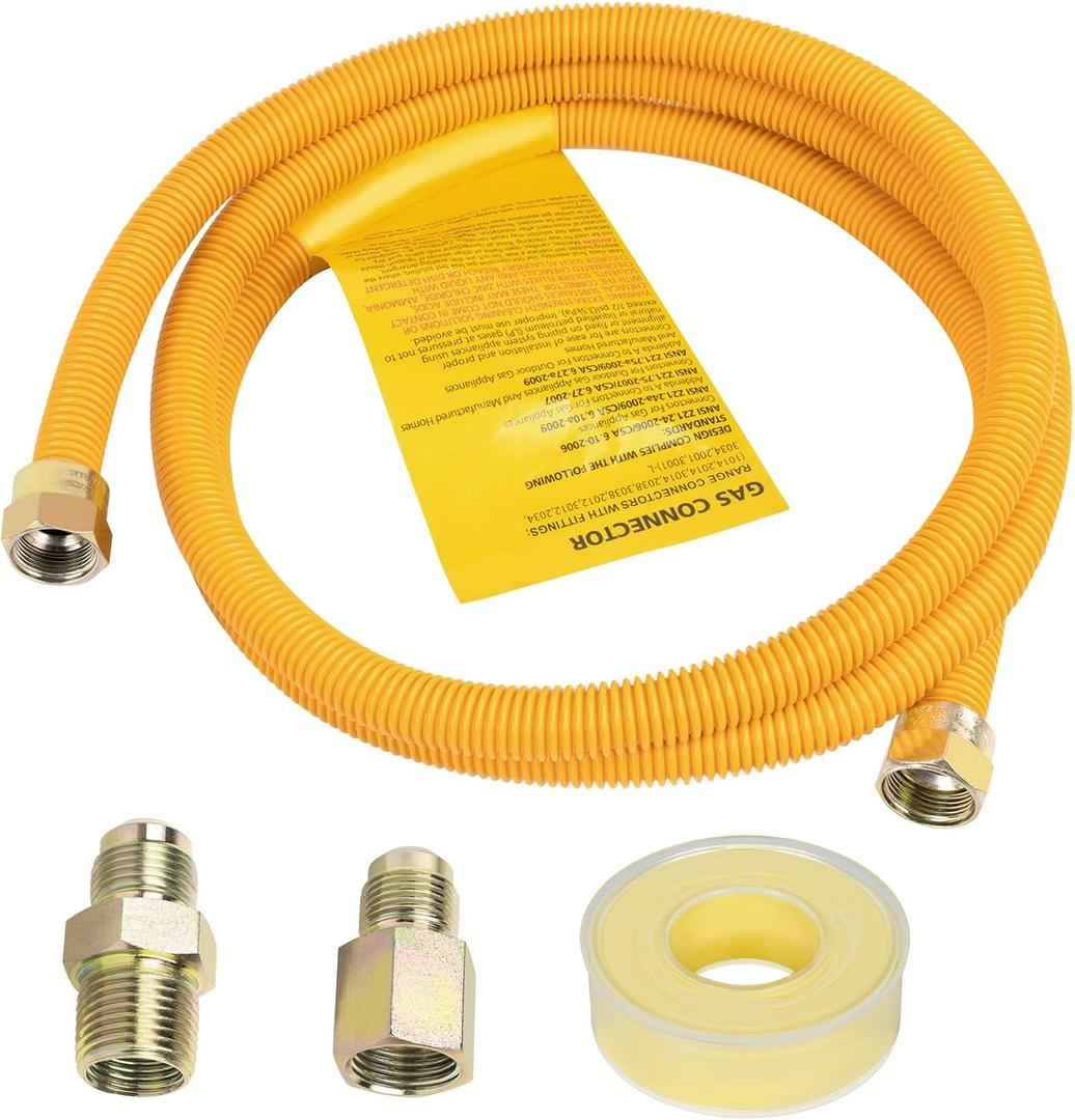 KAINGA 72" Gas Line Hose for Dryer, Gas Stoves, Water Heater, 1/ 2" OD Stainless Steel Gas Corrugated Dryer Gas Connector kit with 1/ 2" FIP & 1/ 2" MIP Fittings, Flexible Dryer Gas Supply line