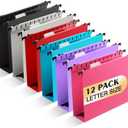 Extra Capacity Plastic Hanging File Folder, 12 Pack Reinforced Hang Folders Letter Size, Heavy Duty 2 Inch Expansion Filing Cabinet Folders for Bulk Files, Medical Charts, Assorted Colors