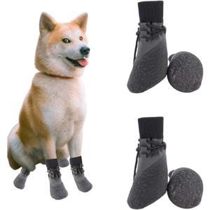 2 Pack 1 Set Dog Socks Anti-Slip Knit Dog Paw Protector Waterproof Dog Booties for Indoor Outdoor Wear-L