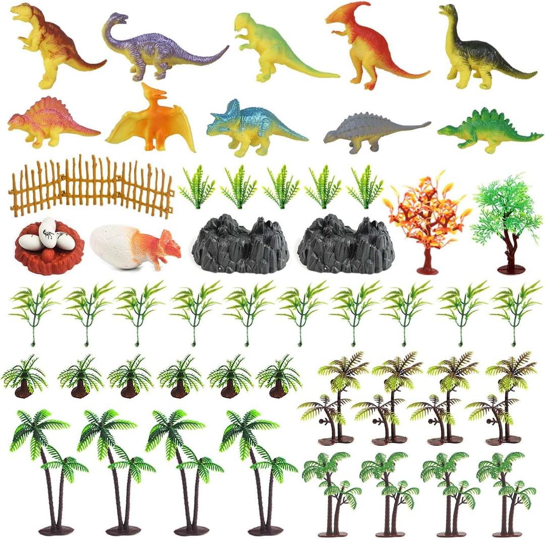 56 Pcs Trees Cake Decorations,Dinosaurs Toys Set, Dinosaurs Cake Decorations Model Trees Ho Scale Trees, Kids Dinosaurs Toys Set for Boys and Girls Woodland Scenics or Cake Topper