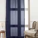 Solino Home European Flax Linen Sheer Curtain 144 Inches Long, 100% Pure Linen Navy Blue 52 x 144 Inch Long Light Filtering Rod Pocket Window Curtains Panel for Living Room, Bedroom