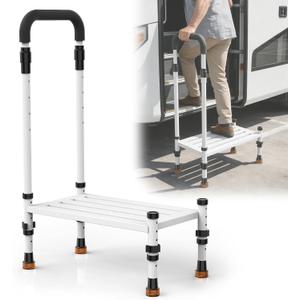 Adjustable Height Car Step Stool with Handrail for RV, SUV & Truck - 4 Legs & Handrail Height Adjustable, Heavy Duty 800 lbs Capacity, Non-Slip Safety Step Assist for Elderly, Seniors & Mobility Aid