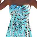 ROSEWE Two Piece Tankini Bathing Suits for Women, Removable Halter Flyaway Swimsuits, Bandeau Top with Briefs (Large, Cyan Leopard)
