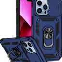 Phone Case for iPhone 13 Pro with Camera Lens Cover HD Screen Protector,Military Grade Ring Car Mount Kickstand Hybrid Hard PC Soft TPU Shockproof Protective Blue