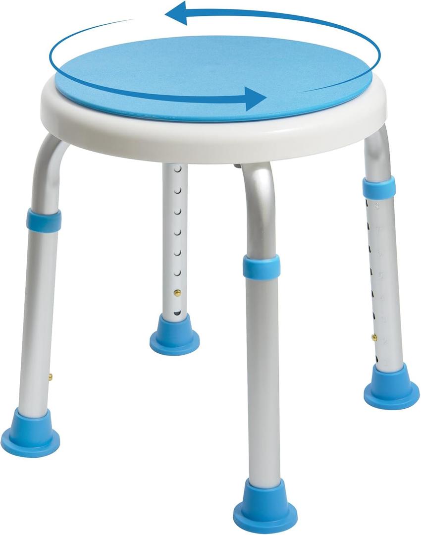 Vaunn Medical Tool-Free Assembly Adjustable Swivel Shower Stool Seat Bench with Anti-Slip Rubber Tips for Safety and Stability