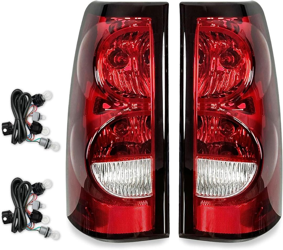 Silverado Tail Lights Compatible With 2003-2006 Chevy Silverado 1500/1500HD 2500/2500HD 3500 Driver and Passenger Side OE Style Rear Brake Lamps, Bulb and Harness Included (OEM Style)