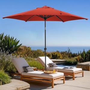 wikiwiki 7.5 FT Patio Umbrellas Outdoor Table Market Umbrella with Push Button Tilt/Crank, 6 Sturdy Ribs, Fade Resistant Waterproof POLYESTER DTY Canopy for Garden, Lawn, Deck, Backyard & Pool, Red