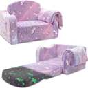 Airpanda Comfy Toddler Couch and Chair for Kids with Blanket, 2-in-1 Soft Plush Fold Out Kids Sofa Chairs for Girls and Boys, Convertible Sofa to Lounger for Playroom (Purple)