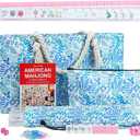 American Mahjong Set with Blue Carrying Bag and Accessories, 160 Pink Engraved Tiles, 4 All-in-One Rack/Pushers, 1.2 Mahjong Tile Set, 21.2 x 3.15 x 11.8 inches