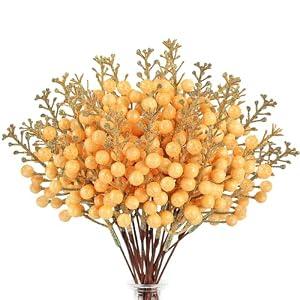 HOHOTIME 36Pcs Fall Glitter Berries Stems, Orange 9.5 Inch Artificial Christmas Tree Picks for Autumn Tree Decorations Ornaments DIY Crafts Vases Holiday Wedding Home Xmas Decor