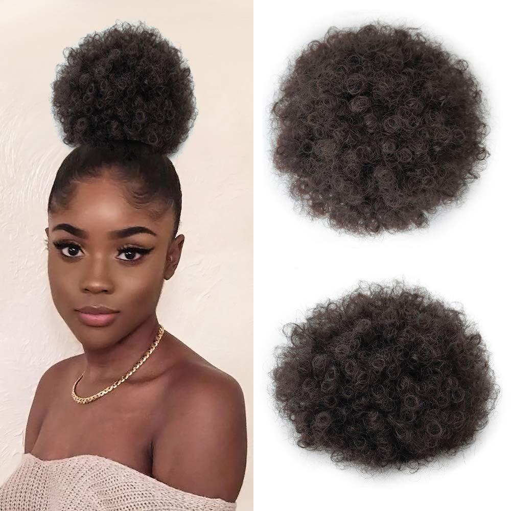 Yinmei Baibian Kinky Curly Ponytail Hair Afro Puff Drawstring Ponytails Synthetic Hair Bun Extensions Hairpieces Updo Hair With Two Clips for Women Girls(Nature Black) (Small, 2#)