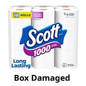 18 Rolls/Case Scott 1000 Toilet Paper, 1-Ply, 1000 Sheets Per Roll , White