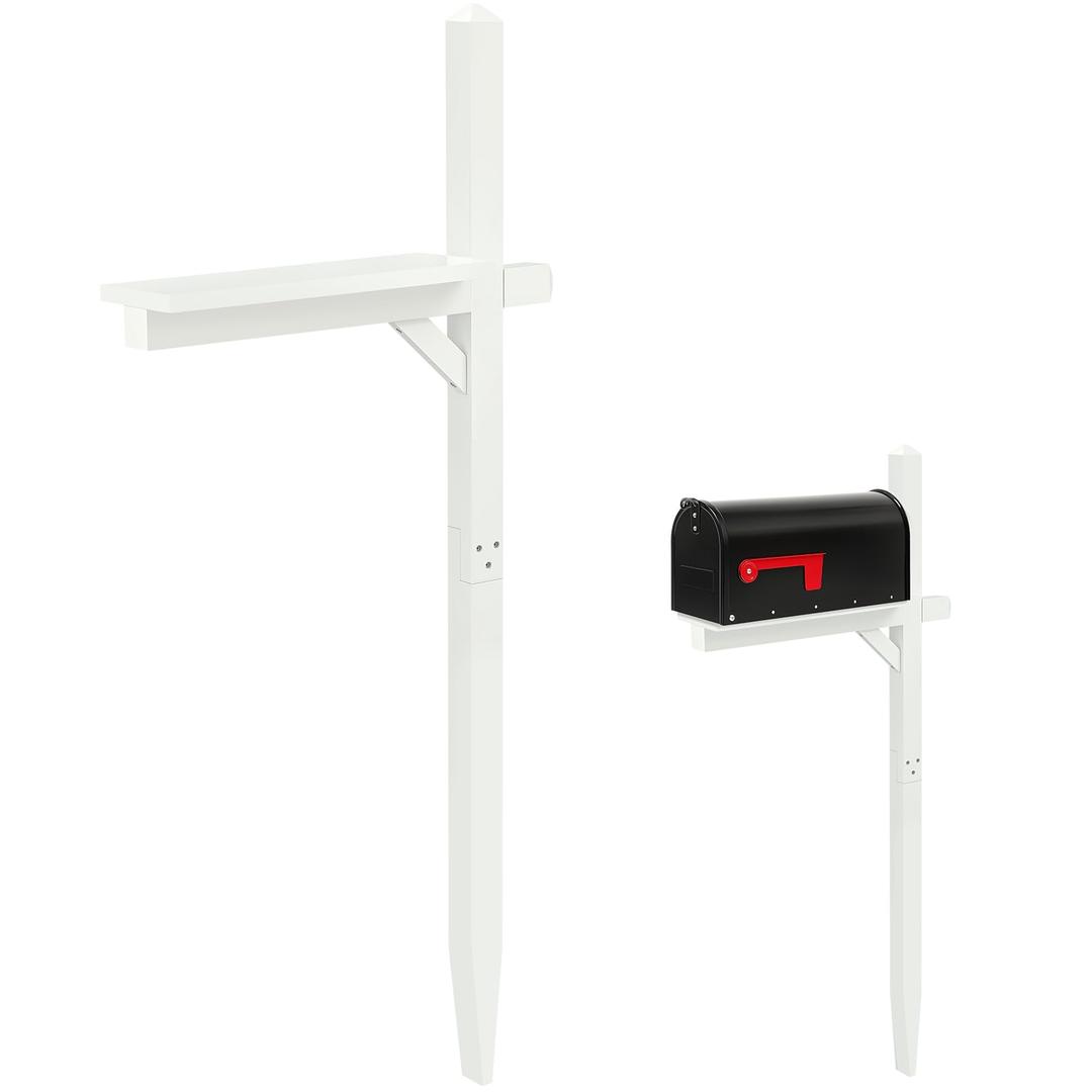 Colingmill 55" Wooden Mailbox Post Stand for Outside Yard Driveway, White