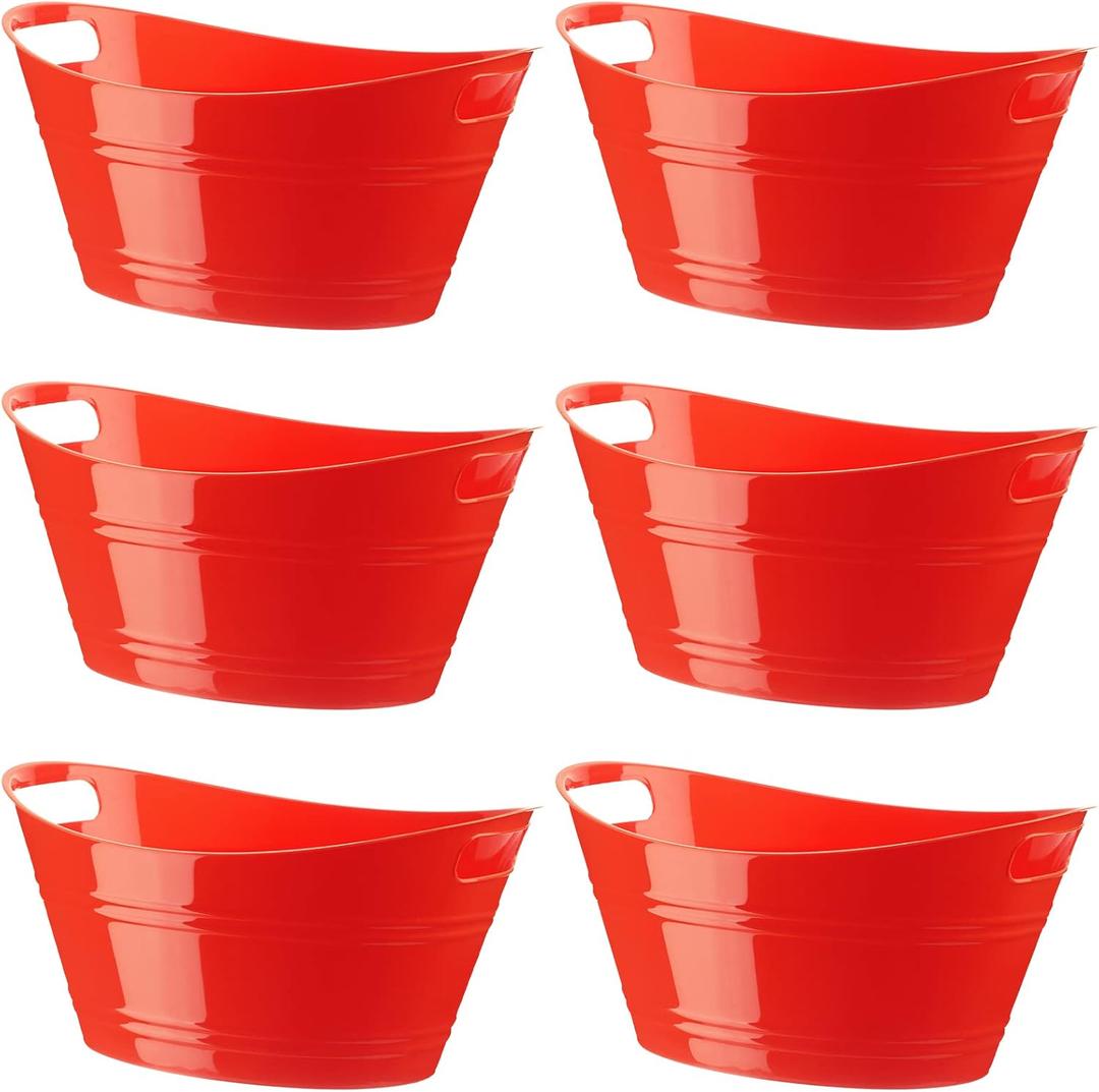 Patelai 6 Pcs Ice Buckets Bulk, Plastic Ice Buckets with Handles, Oval Storage Tub, Large Capacity Drink Tub for Party Bar Beer Champagne Beverage Bottle Cooler (4.5 Liter, Red)