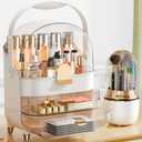 Makeup Organizer, Skincare Holder Bathroom Counter Organizer, Storage Box Cosmetic Display Cases, Teen Girl Gifts Trendy Stuff Make up Organizers for Vanity, Dresser, Countertop (Rose Gold) (Pearl white)