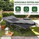 Mopaicot Camping Cot for Adults, Adjustable Headrest Folding Bed, Comfortable Cushion, Portable Sleeping Bed for Camp, Supports 450 lbs with Carry Bag