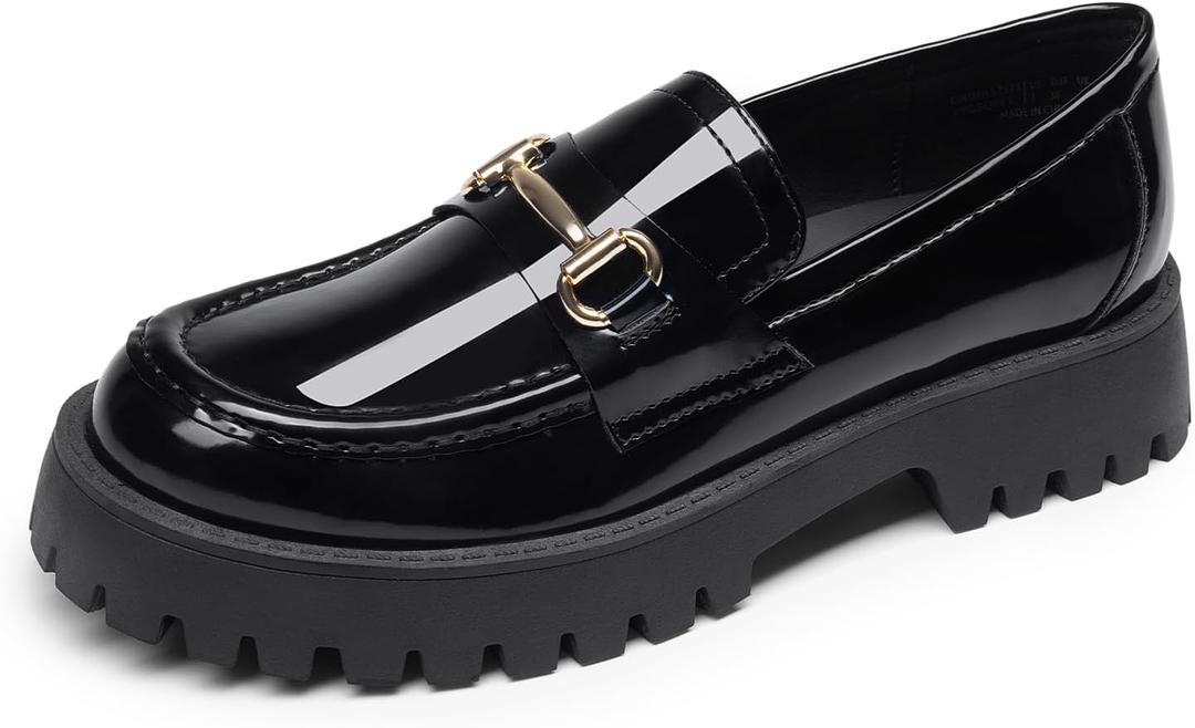 DREAM PAIRS Loafers for Women Platform Chunky Penny Loafer Slip On Casual Dressy Business Shoes with Arch Support (7, Black-patent)