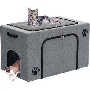 Cat Litter Box Enclosure with Cat Bed; Hidden Enclosure Litter Tray in Living Room, Bedroom, Corner; Kitten Washroom Fit Most of Litter Box; Large Pet Litter Box Pee Shield (Grey)