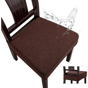 Genina Waterproof Seat Covers for Dining Room Chair Covers Waterproof Dining Chair Covers (4 PCS-Rear-gapped, Chocolate)