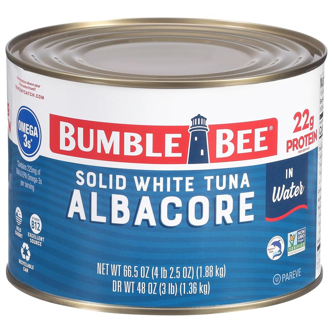 Bumble Bee Solid White Albacore Tuna in Water, 66.5 oz Bulk Food Service Can - Wild Caught Tuna - 21g Protein per Serving, High in Omega-3s - Non-GMO Project Verified, Gluten Free, Kosher