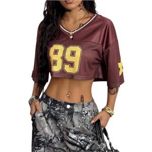 SOLY HUX Jersey Shirts for Women Y2k Crop Tops Streetwear Sportswear Short Sleeve T-Shirt Cute Football Jersey Top, Medium