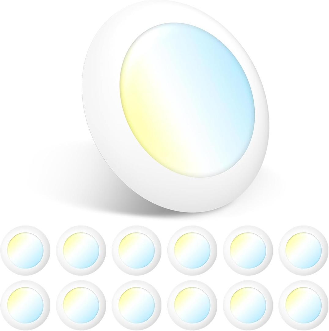 Amico 12 Pack 5/6 Inch LED Disk Lights, Dimmable Flush Mount Ceiling/Recessed Disc Lights, 2700K/3000K/4000K/5000K/6000K Selectable, 15W=110W, 1050LM, Low Profile Surface Mount Can Light, ETL&FCC