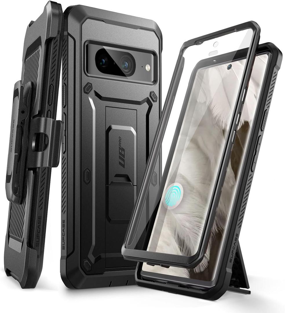 SUPCASE for Google Pixel 8A Case with Stand & Belt-Clip (Unicorn Beetle Pro), [Built-in Screen Protector] [Military-Grade Protection] Heavy Duty Rugged Kickstand Phone Case for Pixel 8A, Black