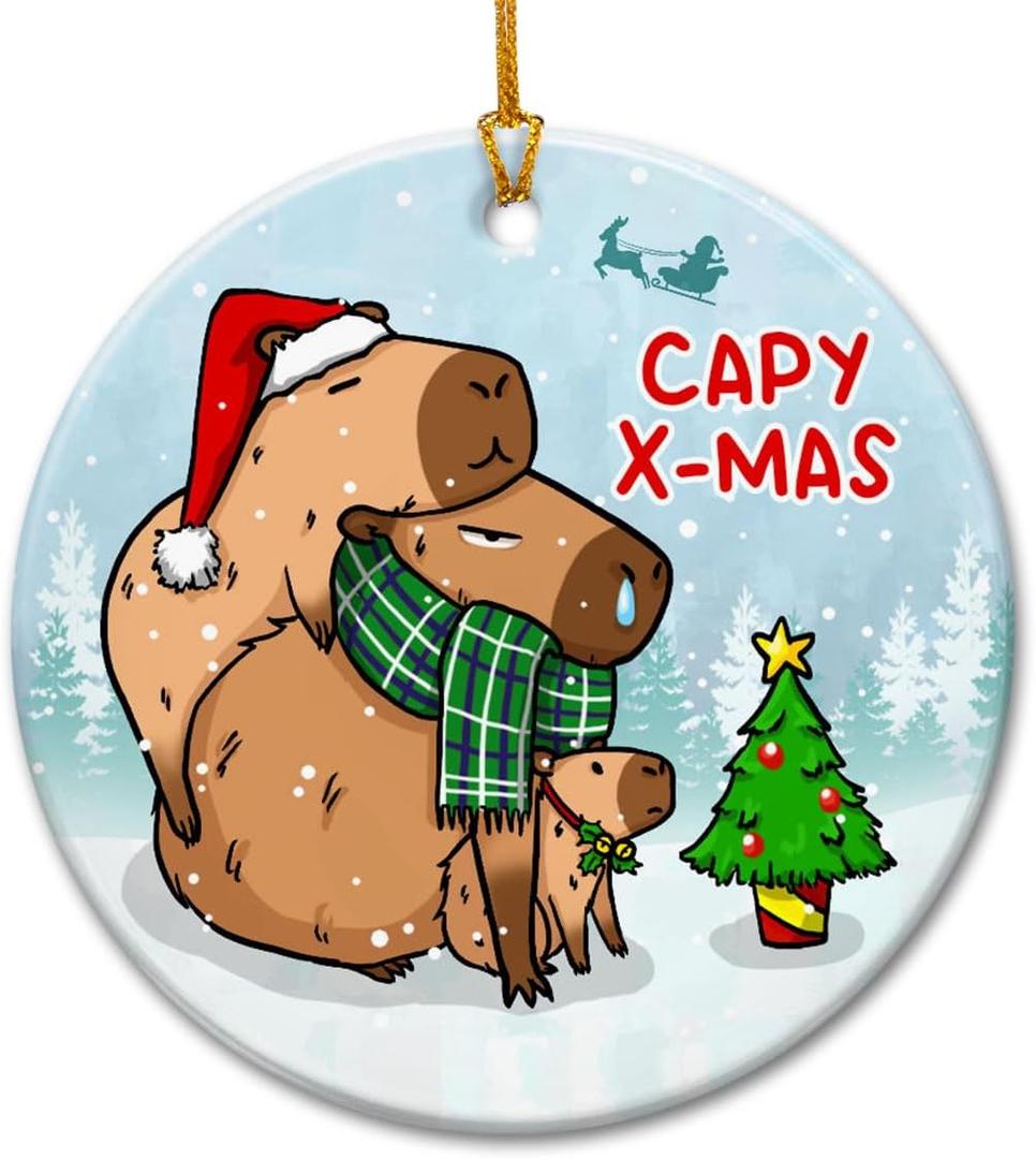 3 x VeryHomy Capybara Christmas Ornament 2025 | Ceramic Christmas Tree Hanging Decor, Capybara Ornament for Christmas Decorations | Animal Lovers Gifts for Women Girls, Capybara Xmas Tree Ornaments 2025