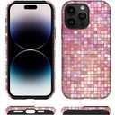 for iPhone 14 Pro Case Hybrid 2 Layer Hard Shell Silicone Protective Pattern Design Cover - Pink Mosaic Tiles