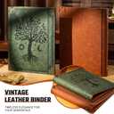 Ovesmusl PU Leather 3 Ring Binder Fits 8.5"x11" Letter Size Paper, 1.5 Inch Round Ring Binder Holds 350 Sheets, Notepad Paper Cover Loose Leaf Organizer, Green Tree