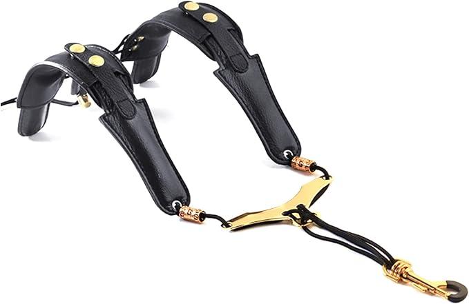 Miwayer Saxophone Shoulder Strap Double Shoulder Leather Strap Comfortable Padded Handmade For Baritone Alto Tenor Soprano Baritone Sax
