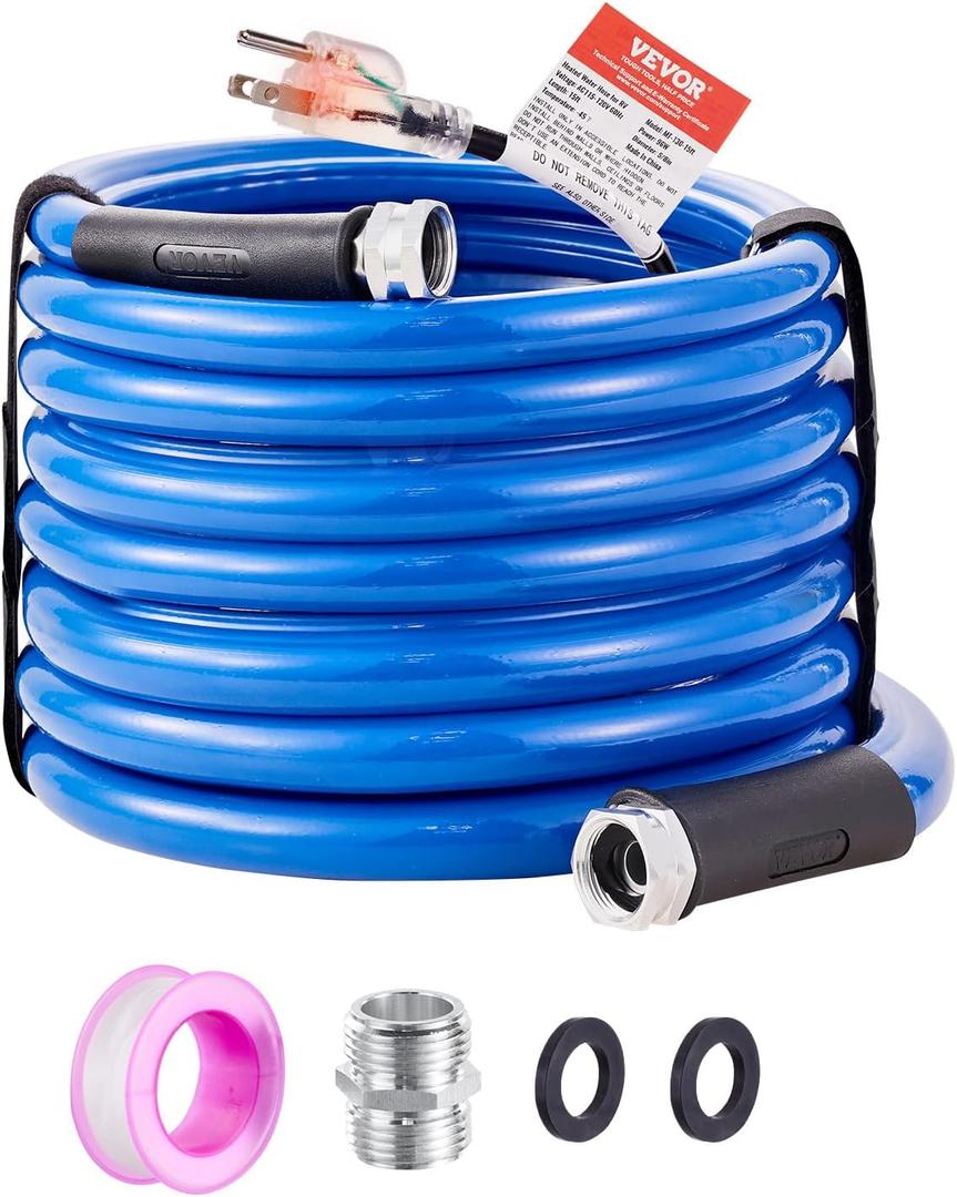 VEVOR 30ft Heated Water Hose for RV, Heated Drinking Water Hose Antifreeze to -45F, Automatic Self-regulating, 5/8" I.D. with 3/4" GHT Adapter, Lead and BPA Free