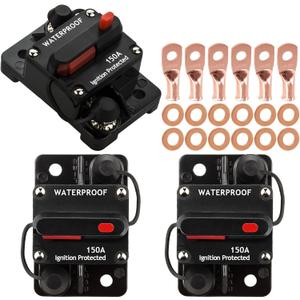 3 Pack Car Audio 150 Amp Resettable Fuse Circuit Breaker Car Protect for Audio System Fuse 12-48V DC for Car Audio Amps Overload Protection Fuse