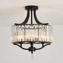 Piepooye Modern Crystal Chandelier 4 Lights Black Semi Flush Mount Ceiling Light Fixture E12 Metal Farmhouse Chandelier for Dining Room Bedroom Hallway Entryway Kitchen