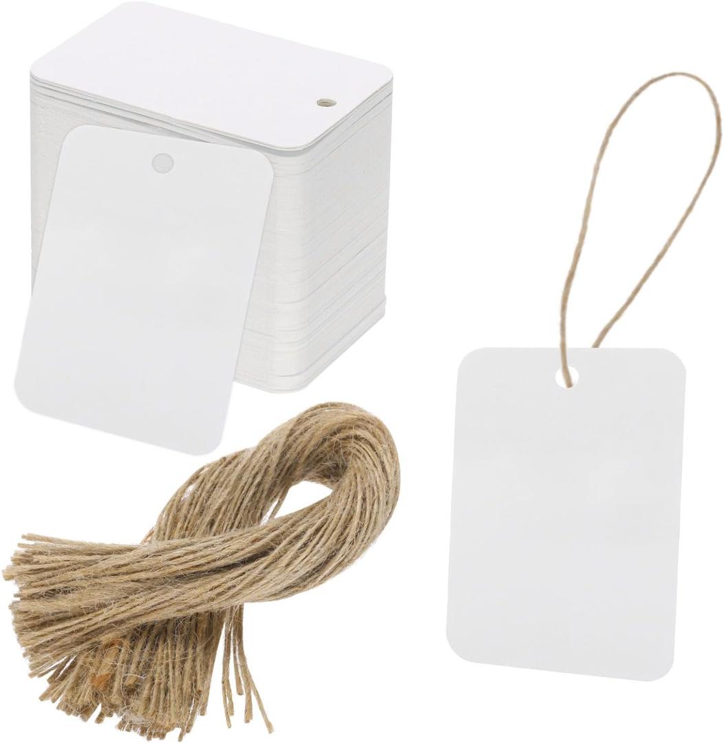 MECCANIXITY 100Pcs Kraft Paper Gift Tags with String,16x23.6 Inch Wood Pulp Paper Labels White Gift Bags Tag for Price Tags,Christmas Gifts, DIY Crafts, Wedding, Party Favors