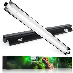 T5 Reptile Light Fixture Combo Kit 24W Light Fixture Reptile Terrarium Hood 10.0 UVB Light Bulb  Tube Ideal for Tropical and Deserts Such as Bearded Dragon Lizards and Tortoises (24W 22.4IN Black)