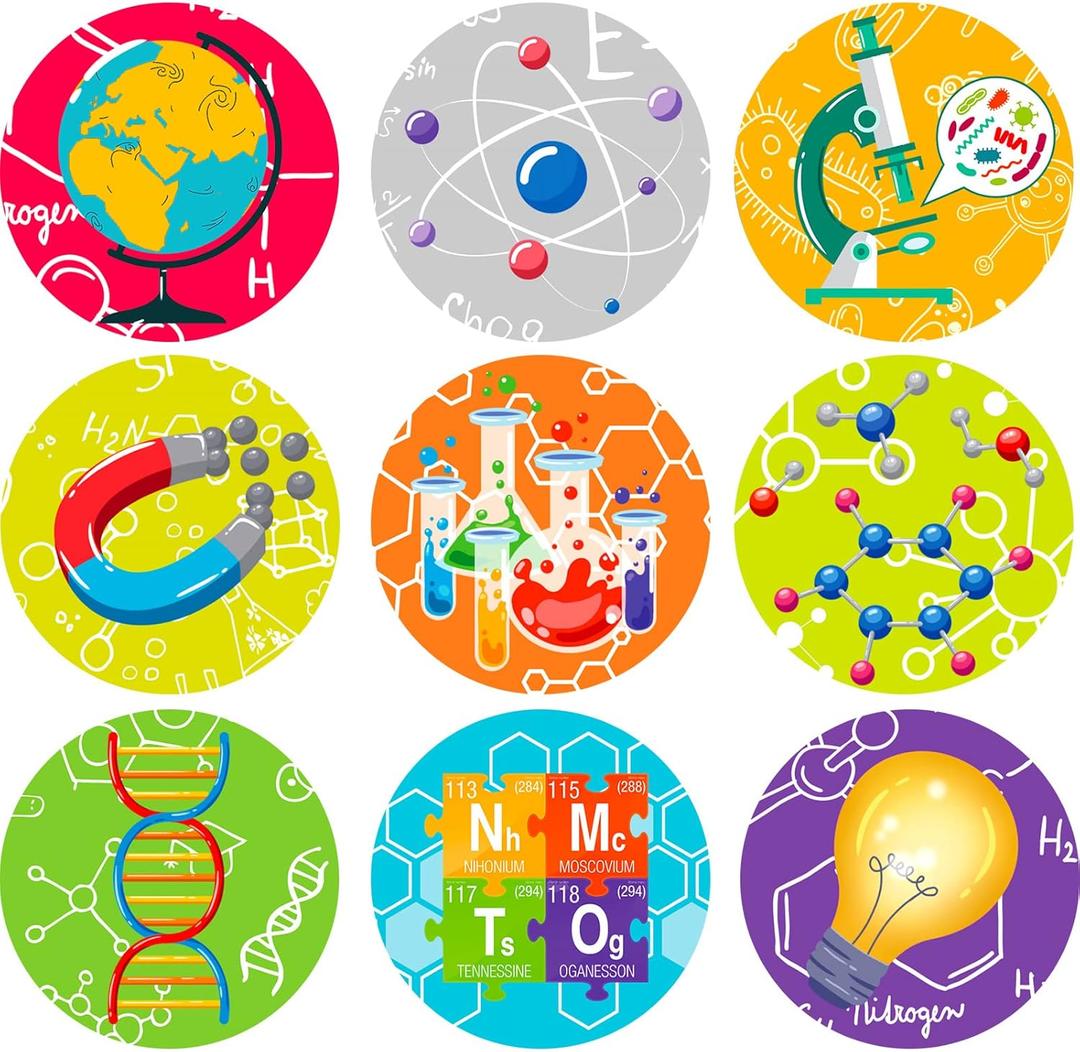 1800 Pcs Science Stickers for Party Favor Stickers Bulk Chocolate Science Decals for Chemistry Laboratory Birthday Theme Party Favors, 9 Styles