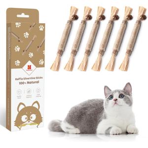 Potaroma 6 Pcs Natural Silvervine Sticks Cat Toys, Catmint Silvervine Blend Sticks, Kittens Chew Toys for Teeth Cleaning, Matatabi Dental Care Cat Treat, Edible Kitty Lick Toys