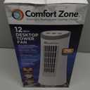 Comfort Zone 12-Inch Oscillating Desktop Tower Fan Ultra-Slim Bladeless Design with 2 Speeds, Electronic Touch Controls & Carry Handle Quiet Portable Personal Fan for Bedroom, Dorm, or Office