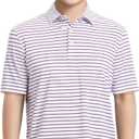 M MAELREG Boys' Polo Shirt Striped Short Sleeve Moisture Wicking Performance Stretch Active Casual Collared Kids Golf Shirt (10-12 Years, White/Navy Stripe)