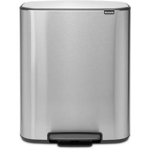 Brabantia Bo Step-On Kitchen Trash Can with Dual Compartments | Color: Matt Steel FPP| 2 x 8 Gal Inner Buckets | Soft-Close Garbage Can, Light Pedal, Stay-Open Lid | Fits Against Wall | + Trash Bags