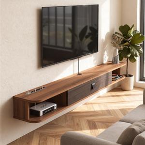 Floating TV Stand, 55''Wall Mounted TV Shelf TV Console, Modern Media Cabinet Entertainment Under TV Shelves for Living Room & Bedroom (Walnut), 55.11 IN