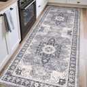 DEXI Kitchen Runner Rug 3x7,Washable Hallway Floor Mat Non Slip Absorbent,Vintage Floral Carpet for Farmhouse Entryway, Laundry Room, Patio Entrance, Blue